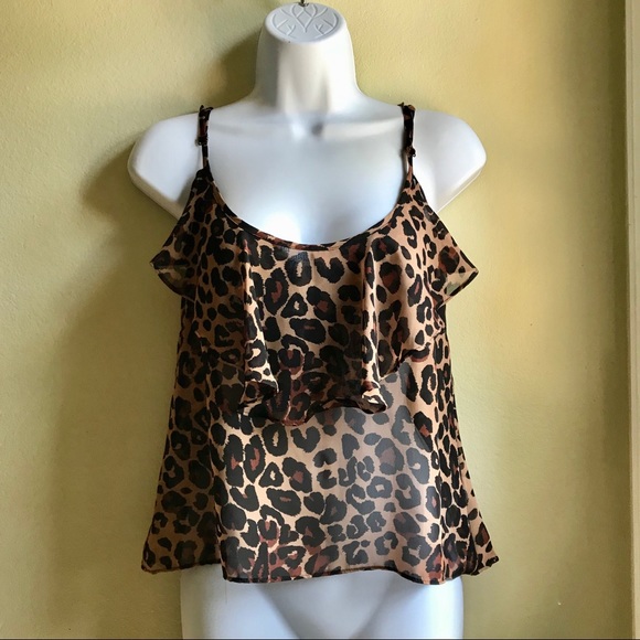 Show Me Your MuMu Tops - Show Me Your Mumu Sheer Animal Tiered Tank Top Shirt Ruffle Size Small Medium